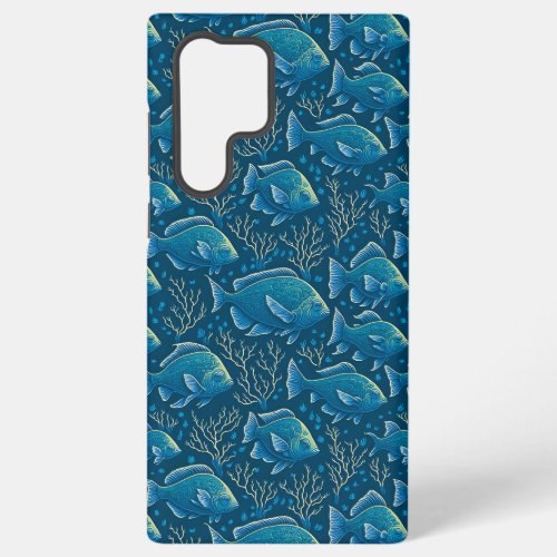 Blue Fish Pattern Samsung Galaxy S22 Ultra Case