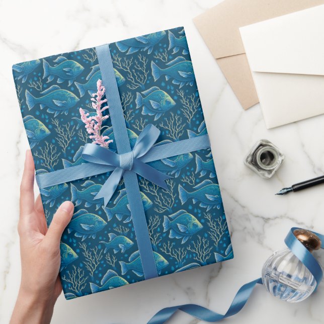 Blue Fish Pattern Wrapping Paper (Gifting)