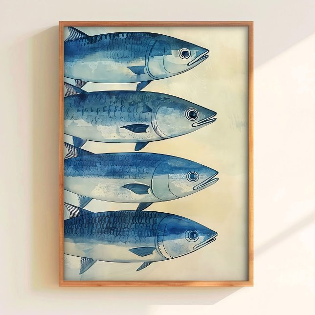 Blue Fish Print Sardines Art Print Kitchen Wall Ar (Creator Uploaded)
