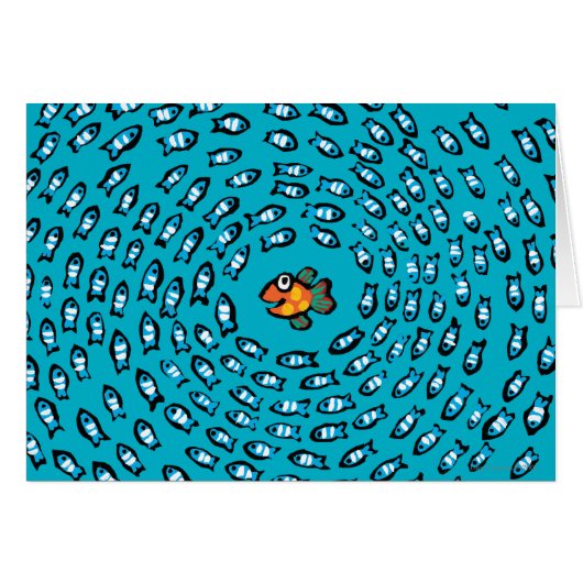 Blue Fish School Pattern with Small Orange Fish Cards (Front Horizontal)