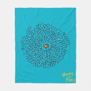 Blue Fish School Pattern with Small Orange Fish Fleece Blanket