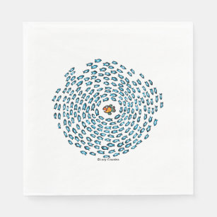 Blue Fish School Pattern with Small Orange Fish Paper Napkins