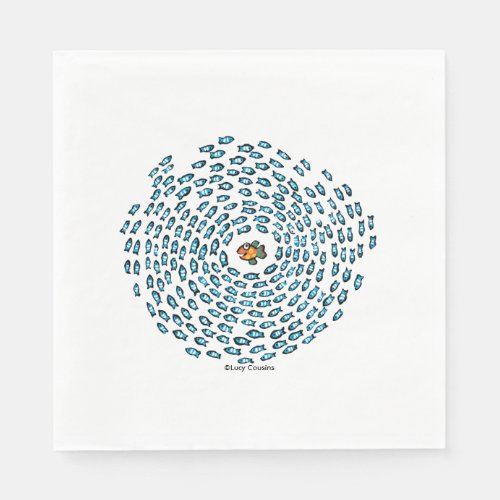 Blue Fish School Pattern with Small Orange Fish Paper Napkins