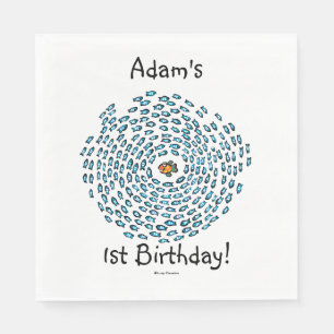 Blue Fish School Pattern with Small Orange Fish Paper Napkins