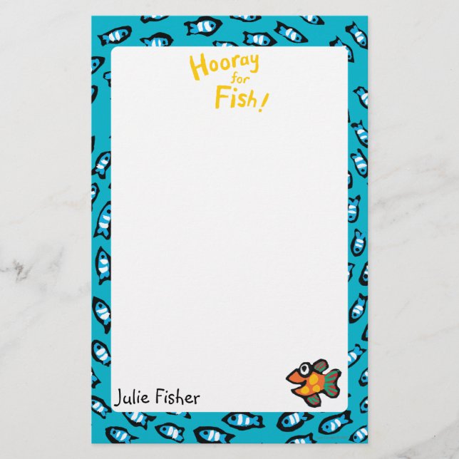 Blue Fish School Pattern with Small Orange Fish Stationery (Front)
