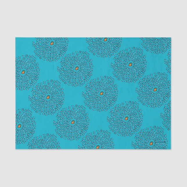 Blue Fish School Pattern with Small Orange Fish Tissue Paper (Front)
