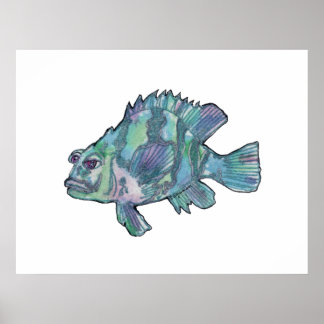 Blue Fish Sparkly Children's Wall Art Poster