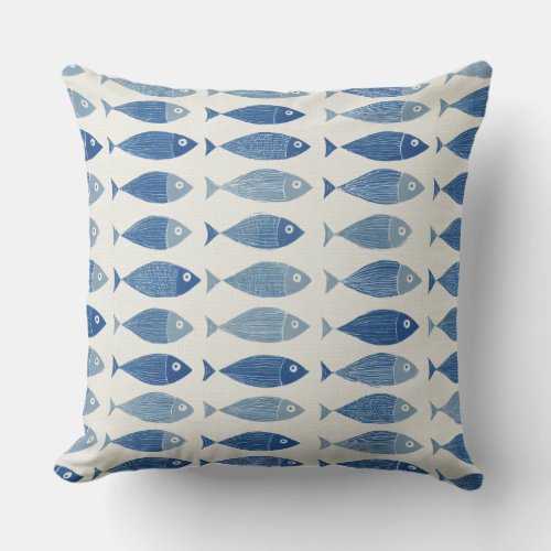 Blue Fish Throw Pillow