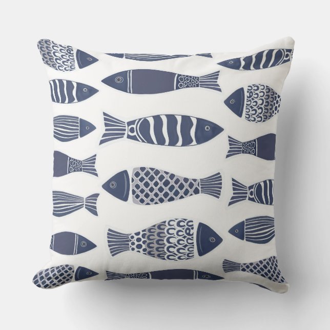 Blue Fish Throw Pillow (Front)