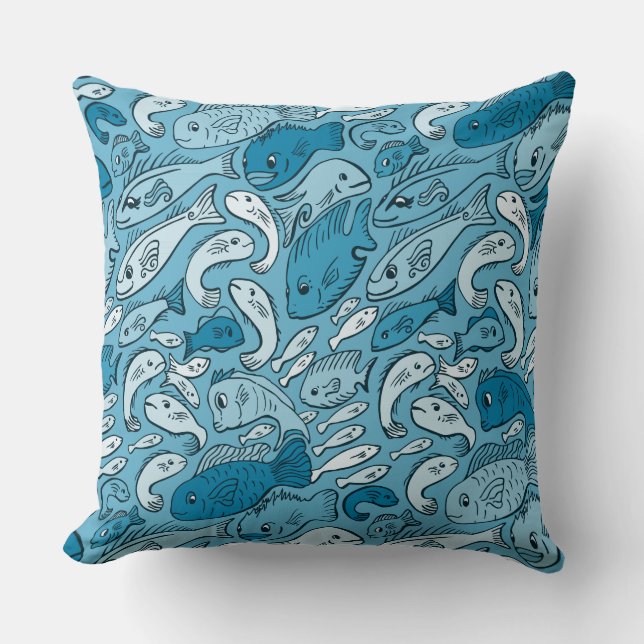 Blue Fish Throw Pillow (Front)