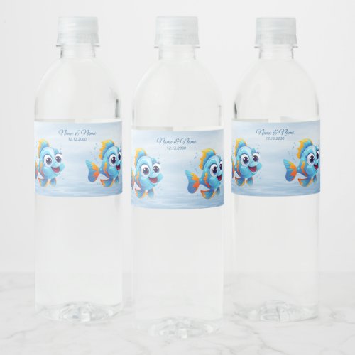 Blue Fish Water Bottle Label