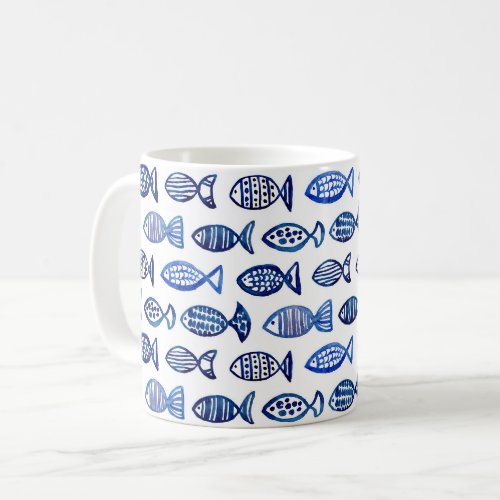 Blue fish watercolor Navy nautical Modern Coffee Mug