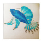 Blue Fish Watercolor Tile<br><div class="desc">This unique aquatic design was originally painted by an artist using watercolors. It is perfect for anybody who loves nature, the sea, or fish! All royalty profits from purchases will directly support the painter.</div>