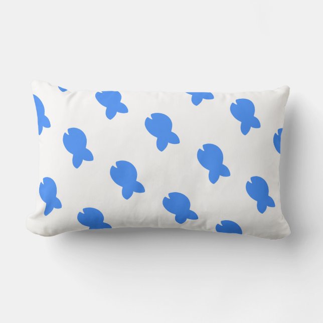 Blue Fish White  Lumbar Pillow (Front)