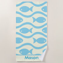 Blue Fish with Waves Pattern Personalized Kids