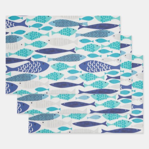 Blue Fish Wrapping Paper Sheets