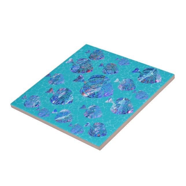 Blue Fishes Aqua Turquoise Ceramic Tile (Side)
