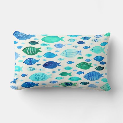 Blue fishes lumbar pillow