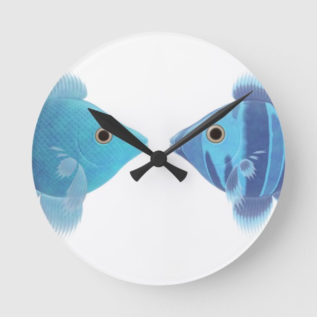 blue fishes round clock (Front)