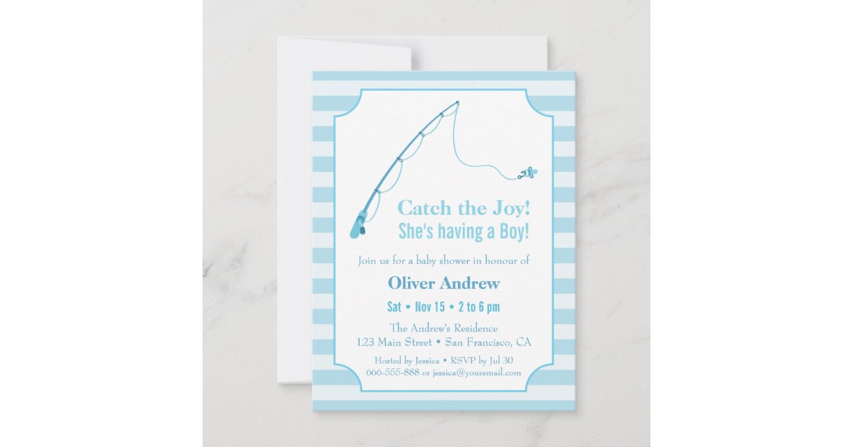 Blue Fishing Themed Baby Shower Invitations