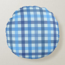 Blue Five-Color Gingham Pattern Round Pillow 