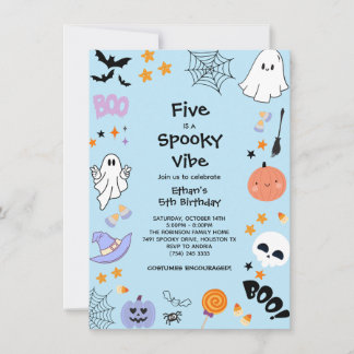 Blue Five is a Spooky Vibe Halloween 5th Birthday Invitation