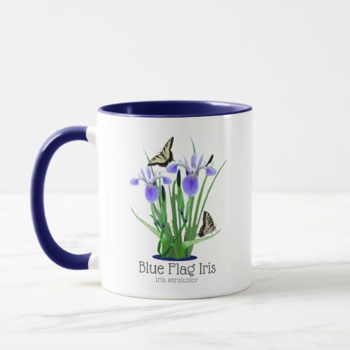 Blue Flag Iris and Swallowtail Butterflies Mug