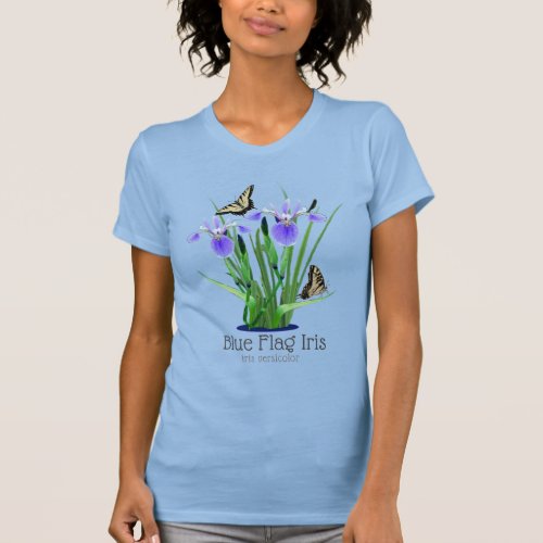 Blue Flag Iris and Swallowtail Butterflies T_Shirt