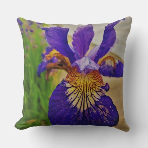 Blue Flag Iris Fleur de Lys French Canada Quebec Throw Pillow