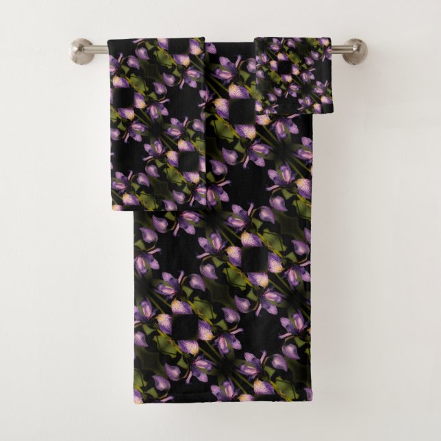 Blue Flag Iris Flower Abstract Pattern     Bath Towel Set (Insitu)