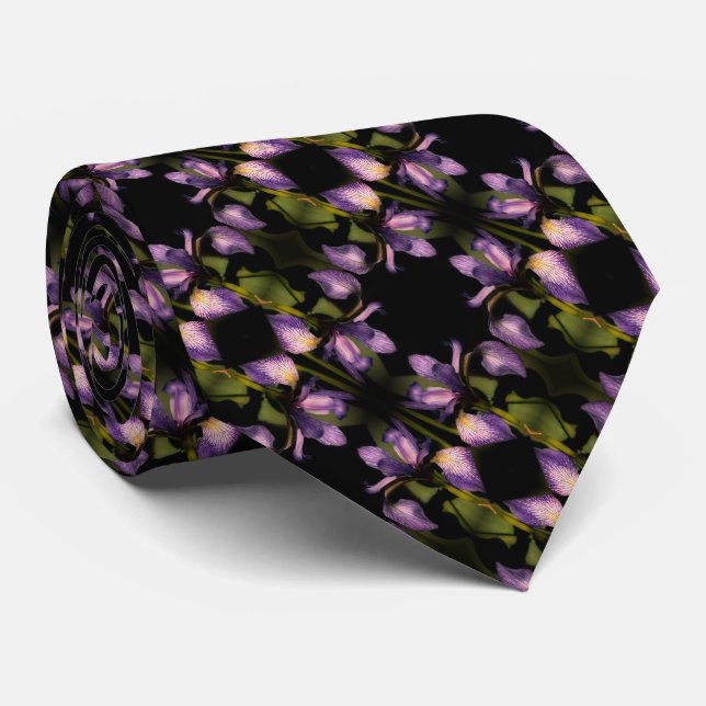 Blue Flag Iris Flower Abstract Pattern        Neck Tie (Rolled)