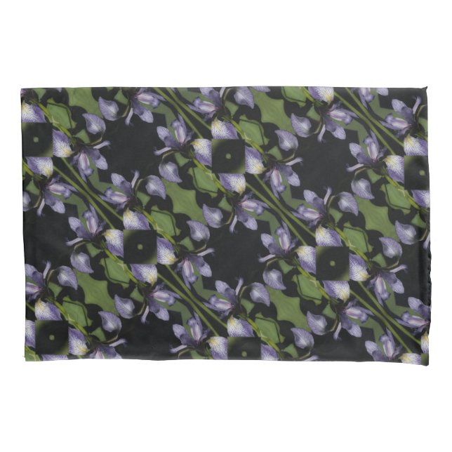 Blue Flag Iris Flower Abstract Pattern Pillow Case (Front)