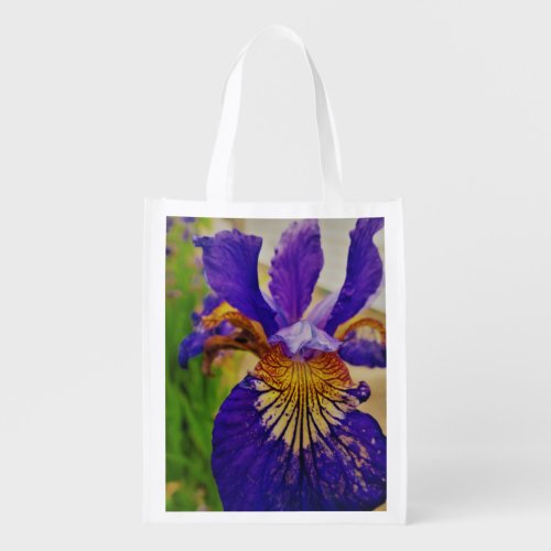 Blue Flag Iris Flower Cheerful Fleur de Lys Grocery Bag