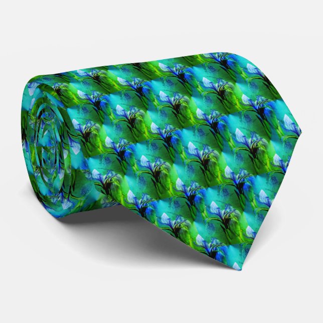 Blue Flag Iris Flower Nature Abstract Colors Neck Tie (Rolled)