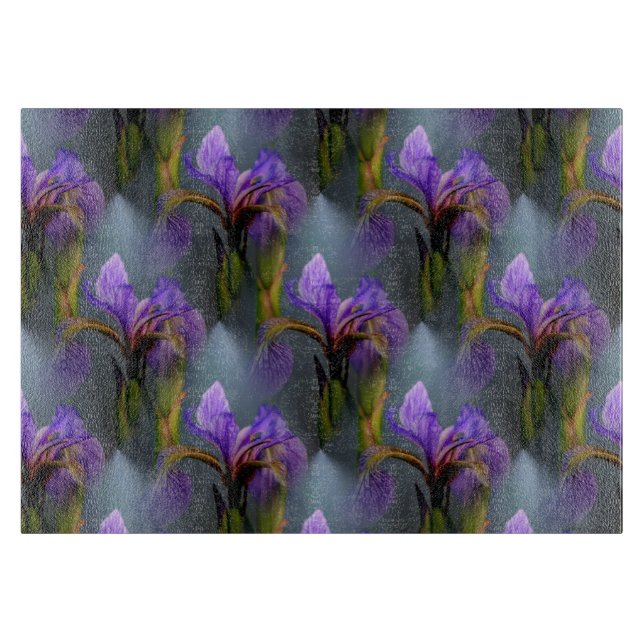 Blue Flag Iris Flower Nature Art Pattern Cutting Board (Front)