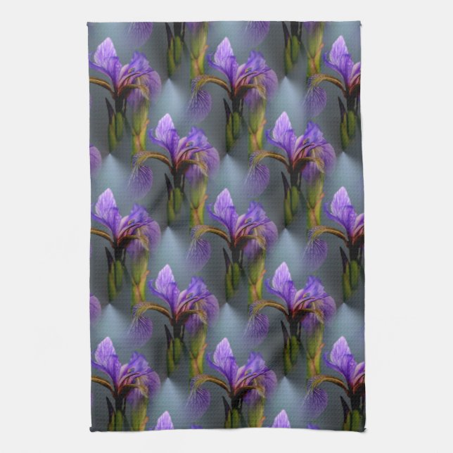 Blue Flag Iris Flower Nature Art Pattern Towel (Vertical)