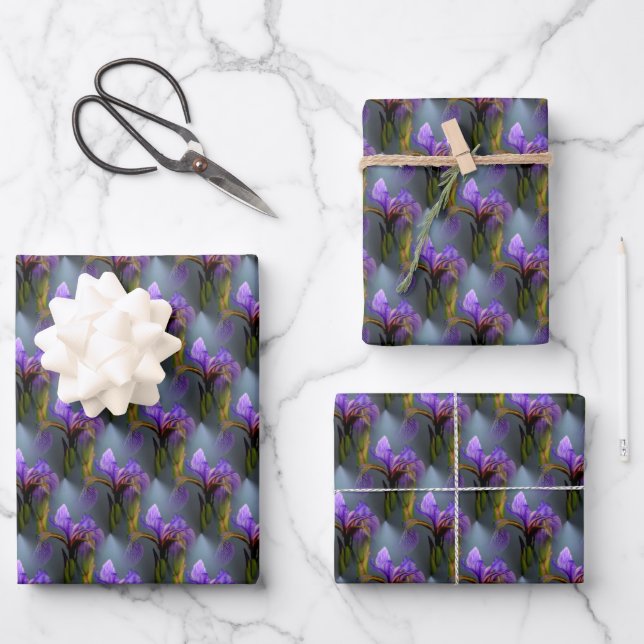 Blue Flag Iris Flower Nature Art Pattern  Wrapping Paper Sheets (Front)