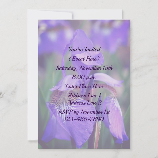 Blue Flag Iris Flower Party  Invitation (Front)