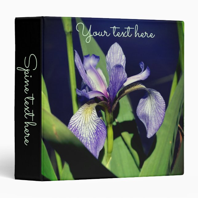 Blue Flag Iris Flower Personalized 3 Ring Binder (Front/Spine)
