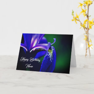 Blue Flag Iris Flower Personalized Birthday Card