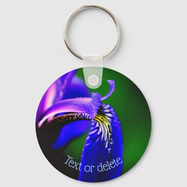 Blue Flag Iris Flower Petal Personalized Keychain (Front)