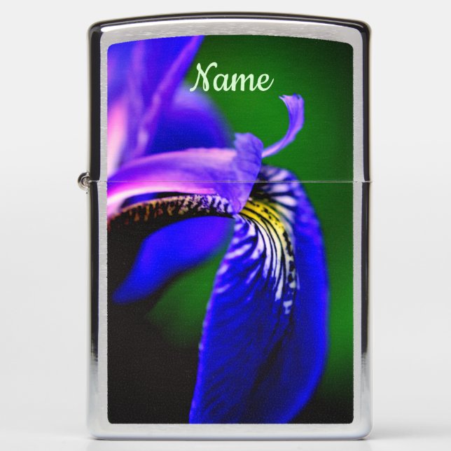 Blue Flag Iris Flower Petal Personalized Zippo Lighter (Front)