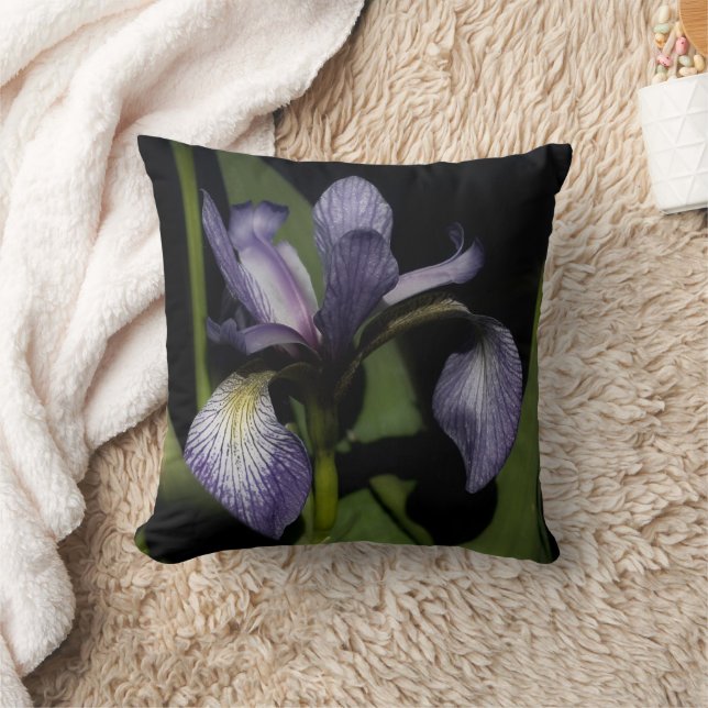 Blue Flag Iris Flower Throw Pillow (Blanket)