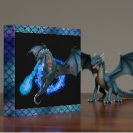 Blue Flame Fire Dragon Scales 3 Ring Binder