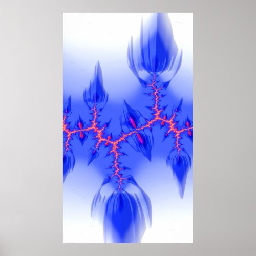 Blue Flame Fissures Fractal Abstract Art Poster