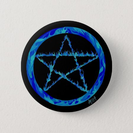 Blue Flame Pentacle Button