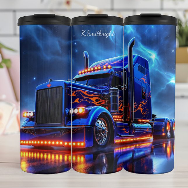 Blue Flame Semi Truck Night Thermal Tumbler (Creator Uploaded)