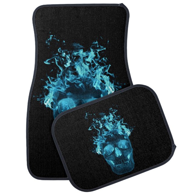 Blue Flame Skull Car Mats (Set)