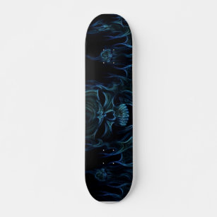 Blue flame skull design skateboard