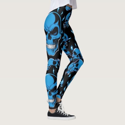 Blue flame skull for halloween leggings